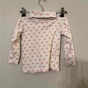 Little English Girls Pink Bow Print Pima Cotton Turtleneck Top White‎ Size 4T